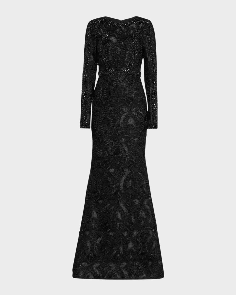 Beaded Ribbon Lace Trumpet Gown